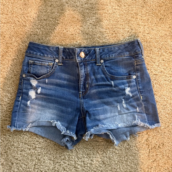 American Eagle Outfitters Pants - Y2K American Eagle Outfitters Dark Blue Distressed Frayed-Hem Denim Shorts